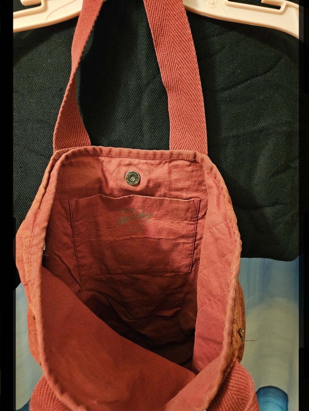 Embroidered Burnt Red Tote Bag with Floral Accents - Picture 5 of 6